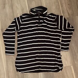 Catalina Women Black and White Striped Top Quarter Zip